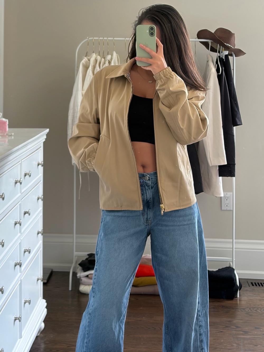 Sandro Beige Bomber Jacket with Plaid Lining - Picture 2 of 9